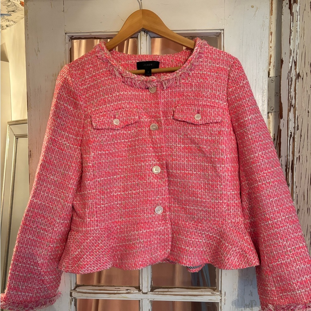 Pink Tweed JCrew Peplum Jacket